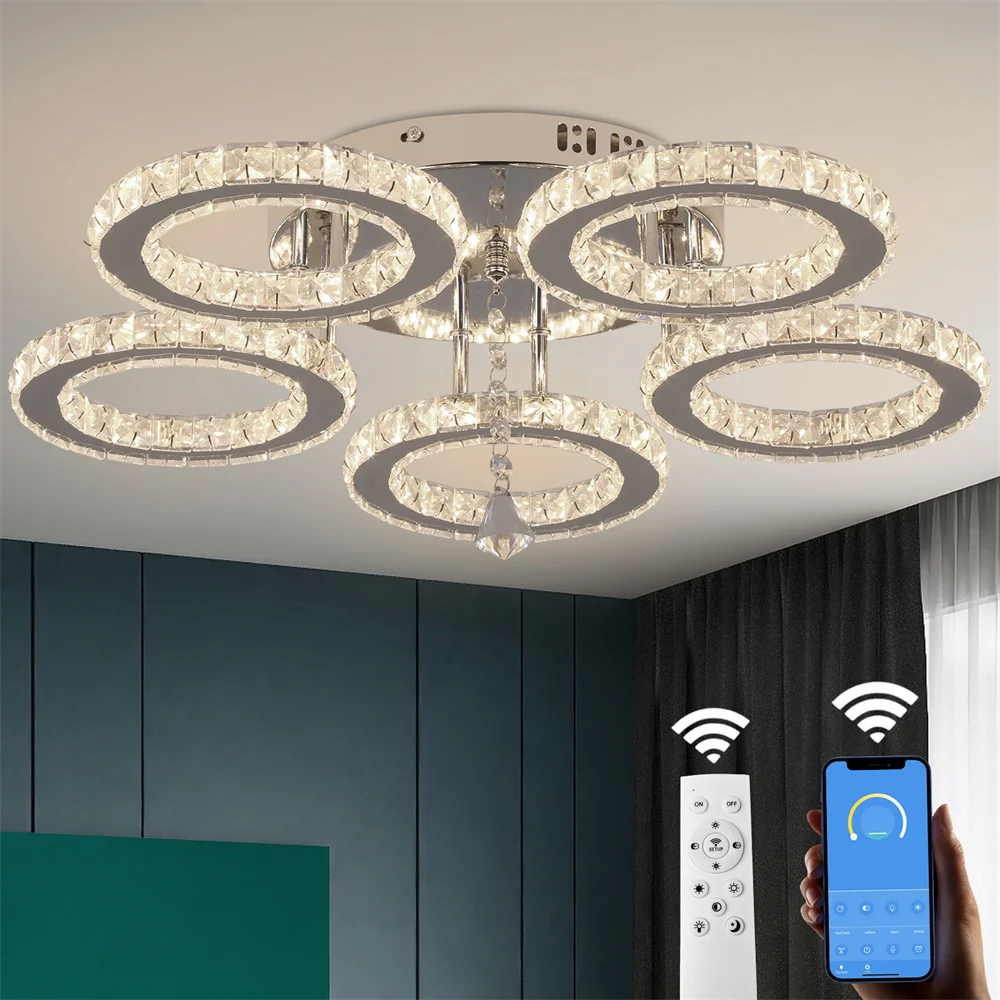 Modern Crystal Chandelier with App Dimmable Ceiling Light Fixture Rings Shape Flush Mount Chandelier for Bedroom Living Room BestEbuys - The Best Daily Online Deals https://bestebuys.com/modern-crystal-chandelier-with-app-dimmable-ceiling-light-fixture-rings-shape-flush-mount-chandelier-for-bedroom-living-room/