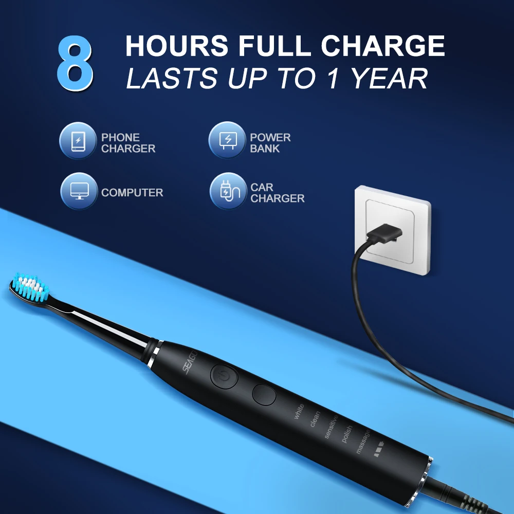 Seago Electric Sonic Toothbrush USB Rechargeable Adult 360 Days Long Battery Life IPX7 4 Replacement Heads Travel Box SG-575 BestEbuys - The Best Daily Online Deals https://bestebuys.com/shop/seago-electric-sonic-toothbrush-usb-rechargeable-adult-360-days-long-battery-life-ipx7-4-replacement-heads-travel-box-sg-575/