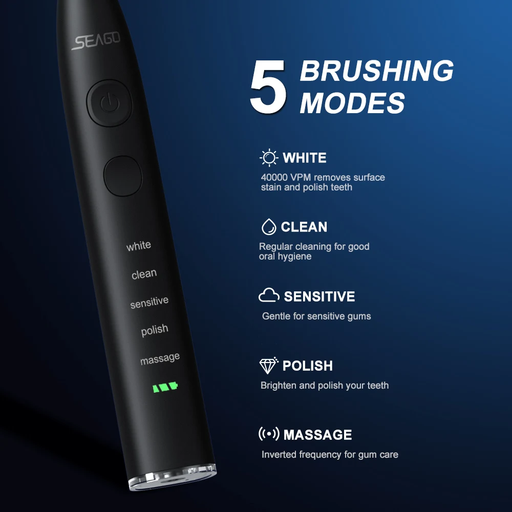 Seago Electric Sonic Toothbrush USB Rechargeable Adult 360 Days Long Battery Life IPX7 4 Replacement Heads Travel Box SG-575 BestEbuys - The Best Daily Online Deals https://bestebuys.com/shop/seago-electric-sonic-toothbrush-usb-rechargeable-adult-360-days-long-battery-life-ipx7-4-replacement-heads-travel-box-sg-575/