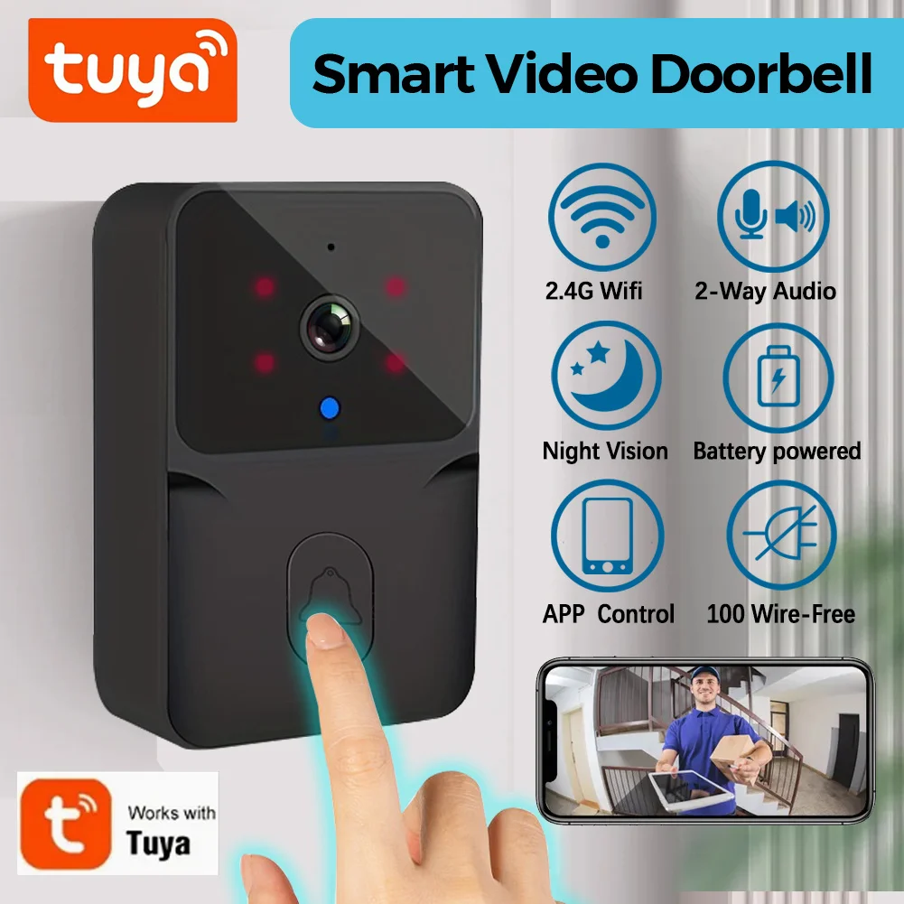 tuya Wireless smart video doorbell, 2.4G WiFi home security camera, 2-way audio, night vision, battery, secure home monitoring BestEbuys - The Best Daily Online Deals https://bestebuys.com/shop/tuya-wireless-smart-video-doorbell-2-4g-wifi-home-security-camera-2-way-audio-night-vision-battery-secure-home-monitoring/