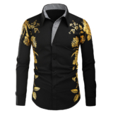 Hot New Clearance Deal! Fashion Bronze Print Men’s Korean Trend Long Sleeve Shirts $26.38
