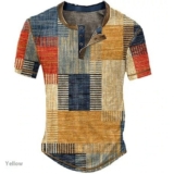 Hot New Clearance Deal! Men’s Clothing Graphic Plaid Color Block Printed Men’s Waffle Henley Shirt Short Sleeve $15.19