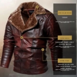 Hot New Clearance Deal! Men’s Jacket Oblique Zipper Plus Fleece Suit Collar PU $74.42